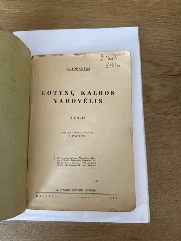 Lotynų kalbos vadovėlis II dalis 1934 m. - Kazimieras Jokantas, knyga 3