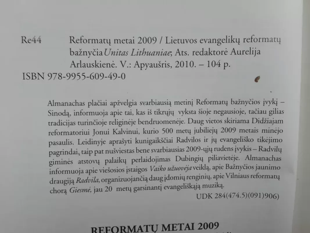 Reformatų metai 2009 - Autorių Kolektyvas, knyga 4