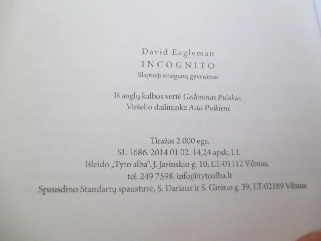 INCOGNITO slaptieji smegenų gyvenimai - David Eagleman, knyga 4