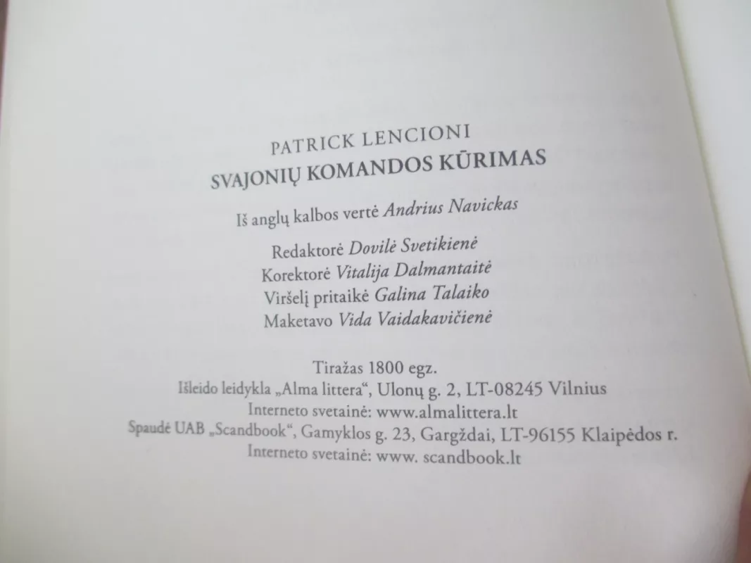 Svajonių komandos kūrimas: penkios komandos silpnybės ir būdai, kaip tai įveikti - Patrick Lencioni, knyga 5