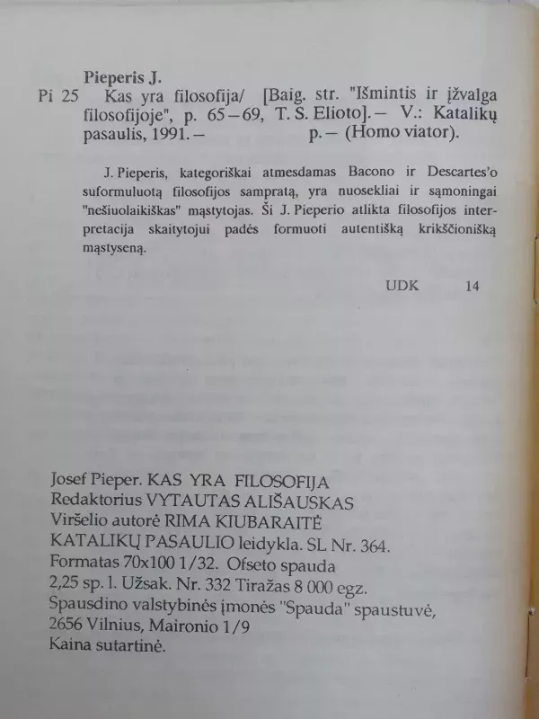 Kas yra filosofija - Josef Pieper, knyga 5