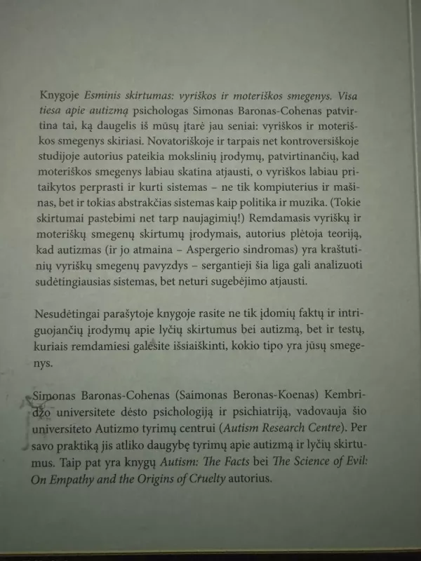Esminis skirtumas. Vyriškos ir moteriškos smegenys. Visa tiesa apie autizmą - Simon Baron-Cohen, knyga 3