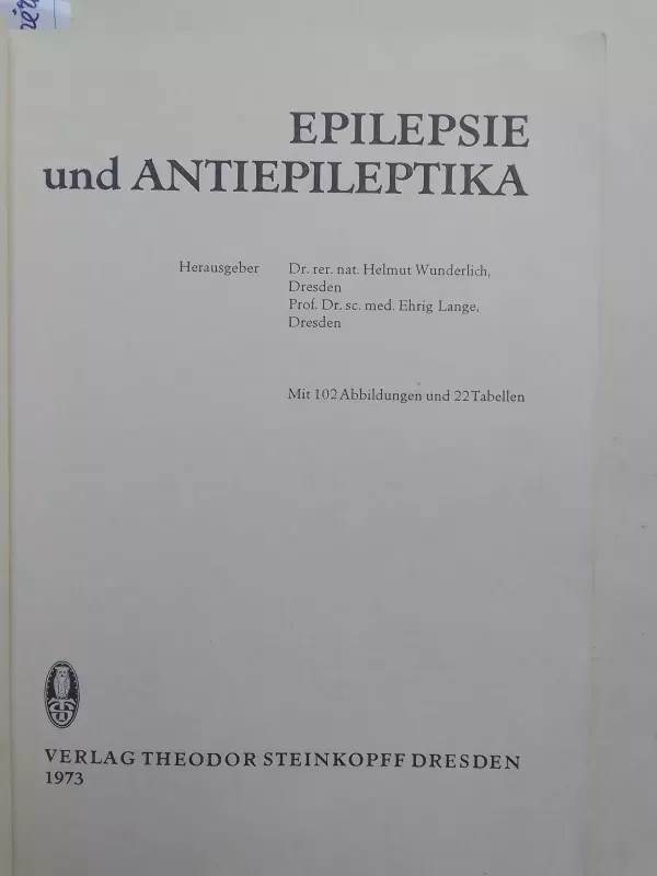 Epilepsie und Antiepileptika - H. Wunderlich E. Lange, knyga 3