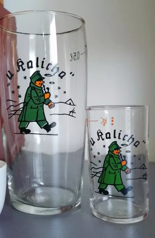 Vintažinis, 1970-ųjų Šveiko alaus bokalas ir stikliuko duetas, „U Kalicha“ - , namai ir interjeras 3