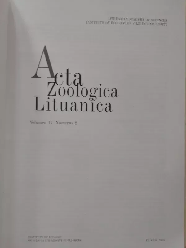 Acta zoologica Lituanica Volumen 17 Numerus 2 - Autorių Kolektyvas, knyga 3