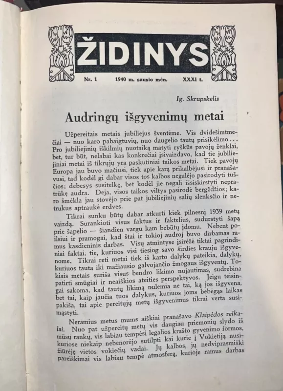 Židinys 1940 m. Nr.1,2,3,4,5-6 - Vincas Mykolaitis-Putinas, knyga 4