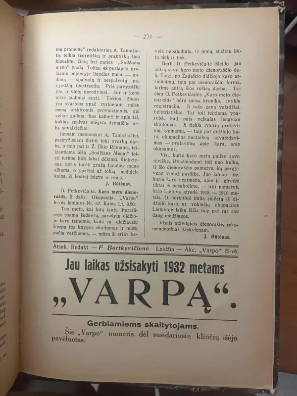 VARPAS. 1931 m. Nr. 1-3 - AUTORIAI ĮVAIRŪS, knyga 6