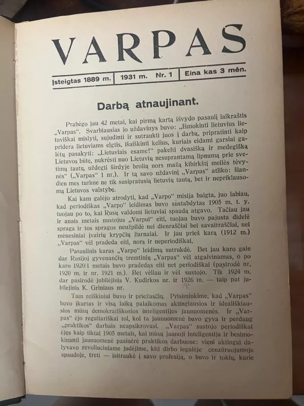 VARPAS. 1931 m. Nr. 1-3 - AUTORIAI ĮVAIRŪS, knyga 3