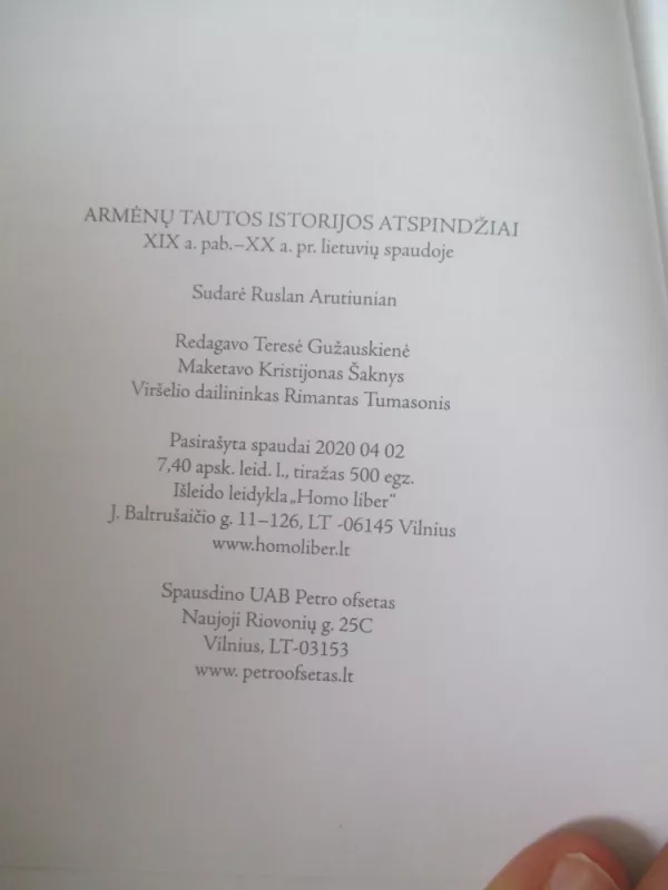 Armėnų tautos istorijos atspindžiai XIX a.pab. - XX a.pr. lietuvių spaudoje - Ruslan Arutiunian, knyga 5