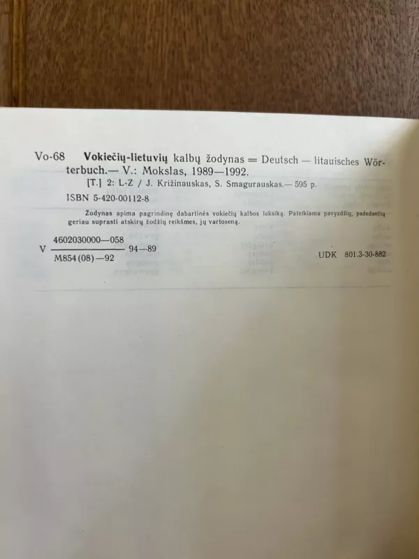 Vokiečių lietuvių kalbų žodynas 2 dalis L-Z - Juozas Križinauskas, Stasys Smagurauskas, knyga 4