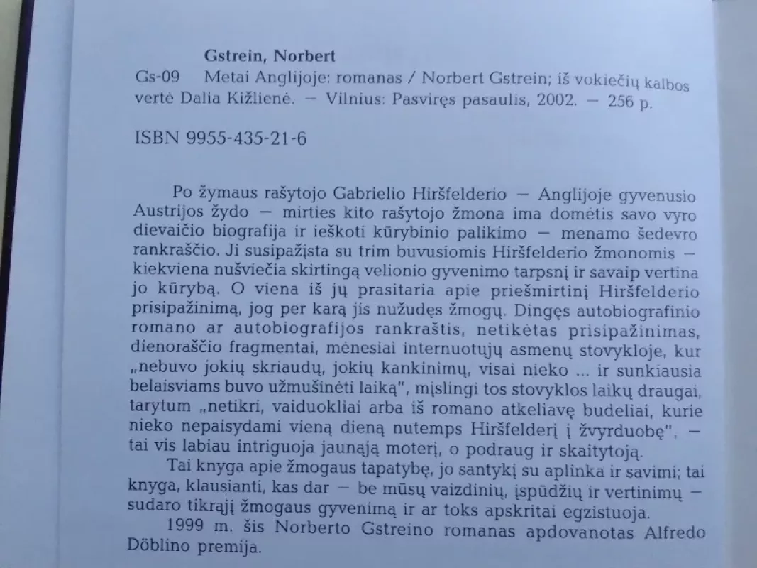 Metai Anglijoje - Norbert Gstrein, knyga 5