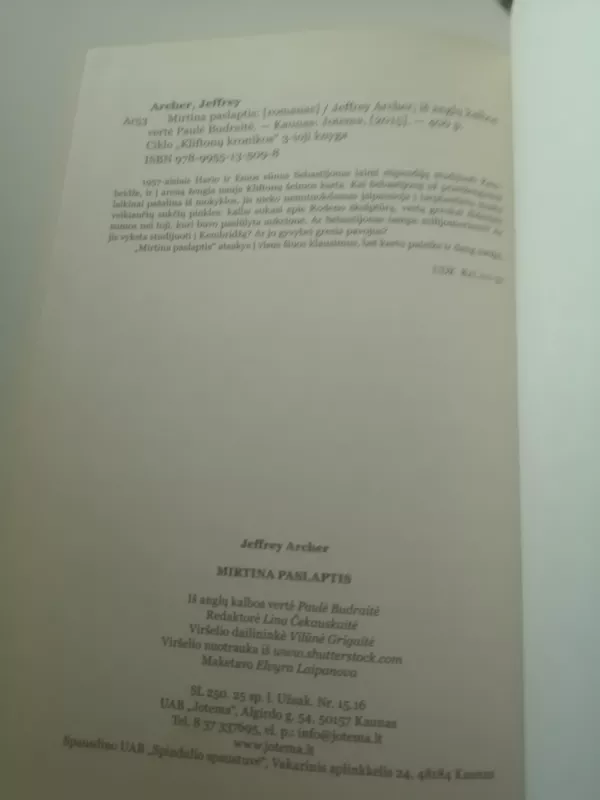 Mirtina paslaptis - Jeffrey Archer, knyga 6