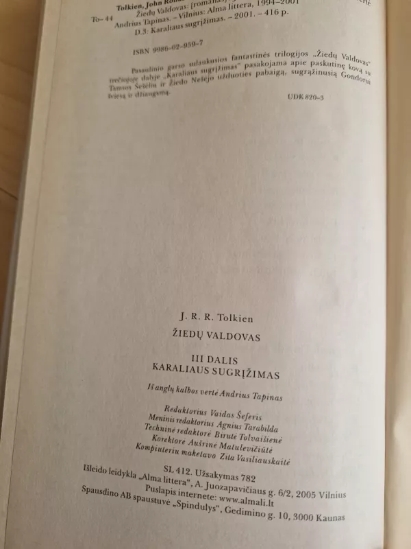 Žiedų valdovas. Karaliaus sugrįžimas. 3-ia dalis - J.R.R. Tolkien, knyga 5