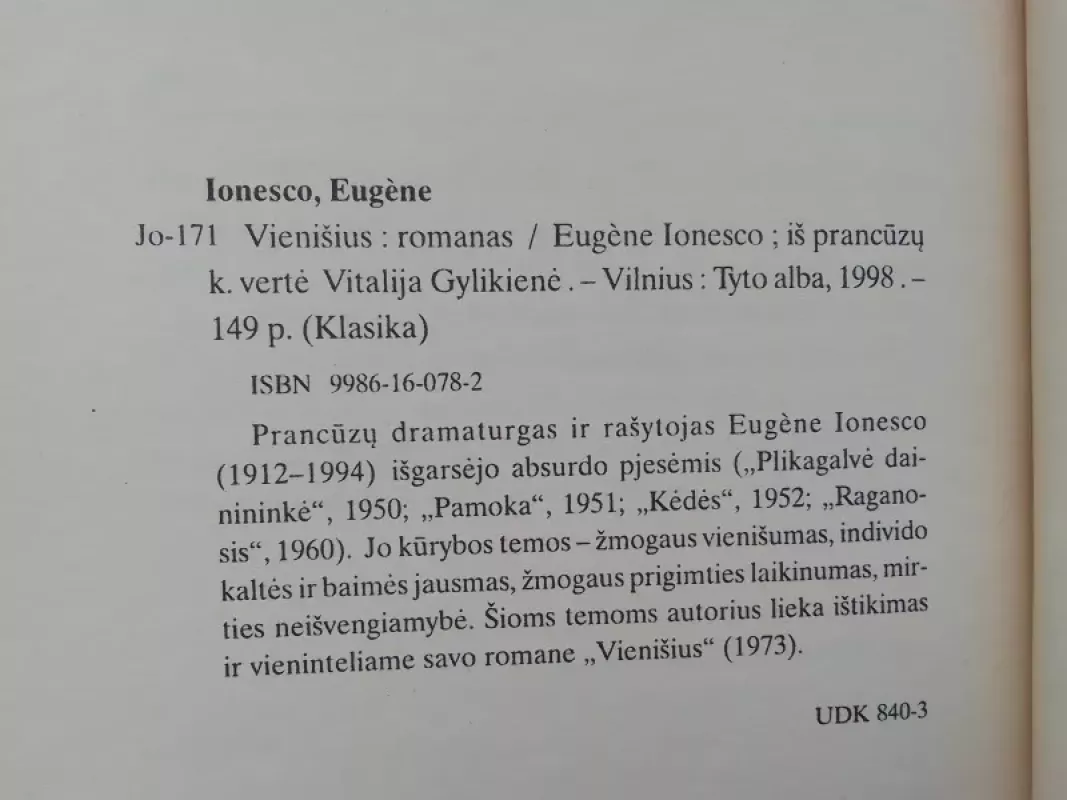 Vienišius - Eugene Ionesco, knyga 3