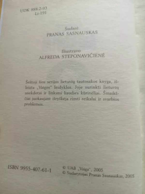 Lietuvių anekdotai - Pranas Sasnauskas, knyga 3