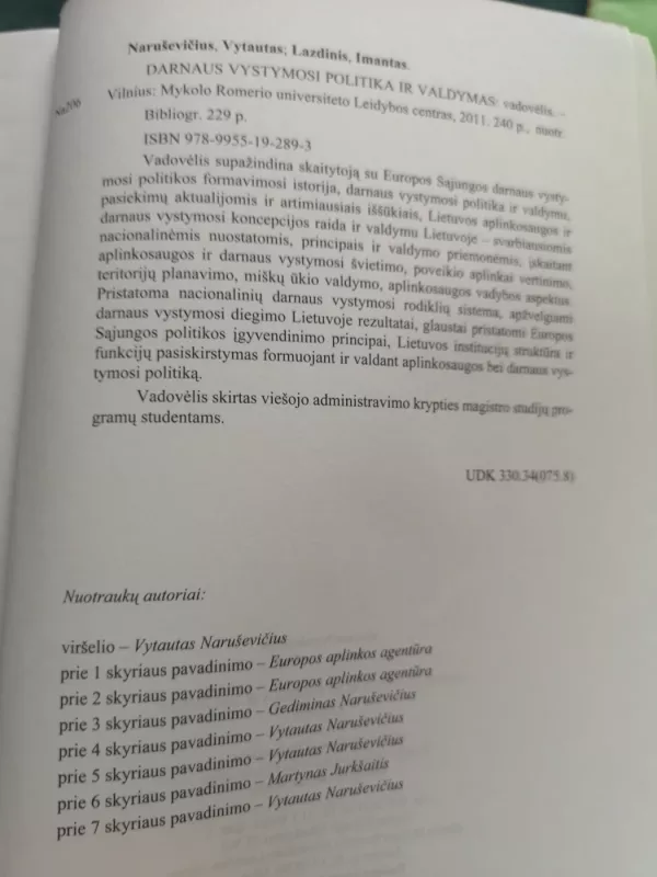 darnaus vystymosi politika ir valdymas - Vytautas Narusevicius, knyga 3