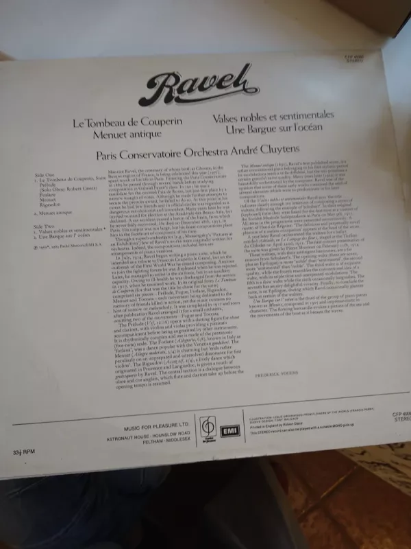 Ravel*, Paris Conservatoire Orchestra*, André Cluytens - Le Tombeau De Couperin - Valses Nobles Et Sentimentales - André Cluytens, Maurice Ravel, plokštelė 3