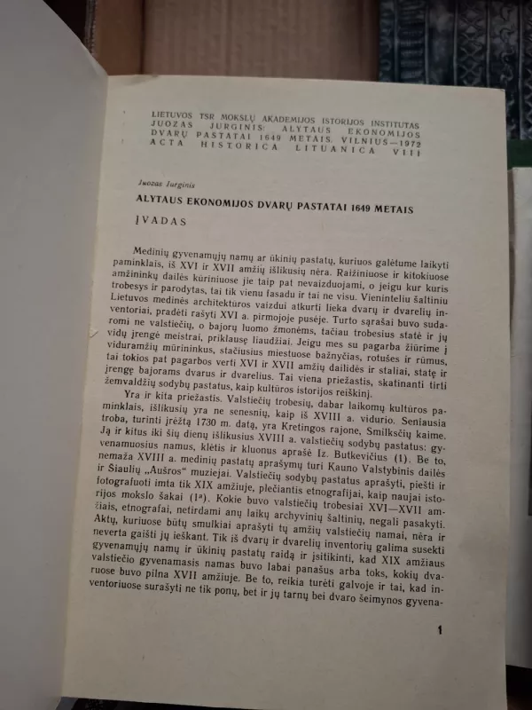 Alytaus ekonomijos dvarų pastatai 1649 metais - Juozas Jurginis, knyga 3