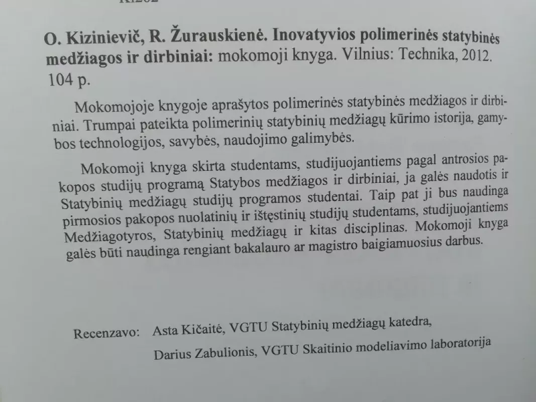 Inovatyvios polimerinės statybinės medžiagos ir dirbiniai - Olga Kizinievič, knyga 3