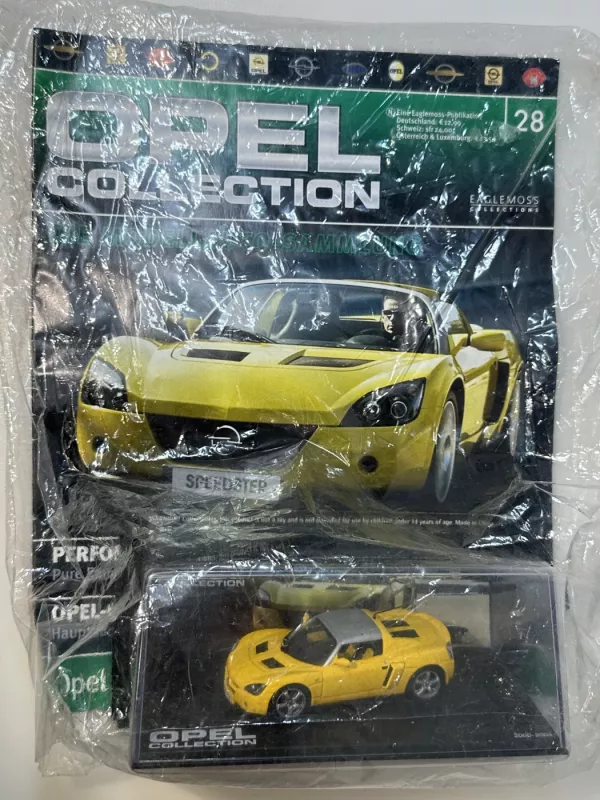Opel Speedster 2000-2005 geltona 1:43 Eaglemoss +žurnalas - , namai ir interjeras 2