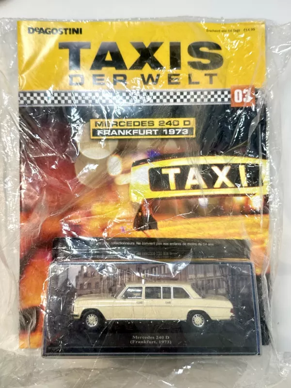 Mercedes-Benz 240 D Lang W123 Frankfurt 1973 1:43 De Agostini Deutschland Taxis der Welt +žurnalas - , namai ir interjeras 2