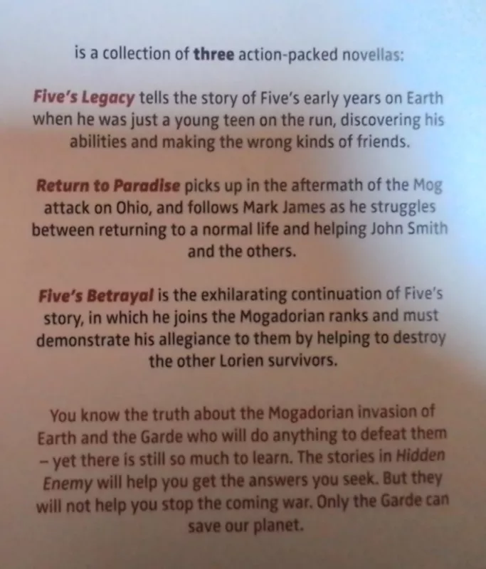 Serija:Mano numeris ketvirtas. Pradingę failai. Hidden Enemy - Lore Pittacus, knyga 3