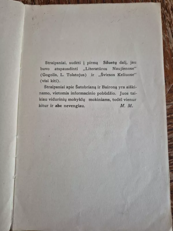 Didžiųjų rašytojų siluetai1936 m - Motiejus Miškinis, knyga 5