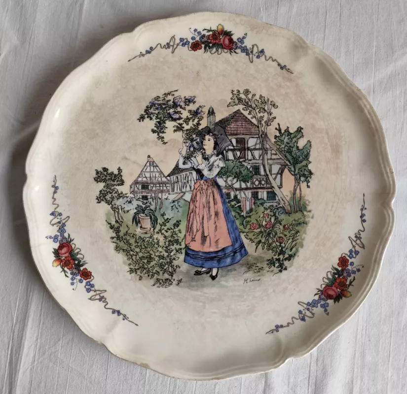 Vintažinė prancūziško fajanso lėkštė - padėklas Obernay Faienceries Sarreguemines - , namai ir interjeras 2