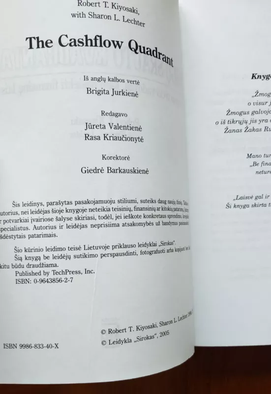 Pinigų srauto kvadrantas - Robert T. Kiyosaki, Sharon L.  Lechter, knyga 4