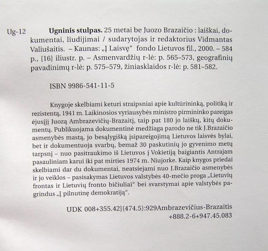 Ugninis stulpas. 25 metai be Juozo Brazaičio - Vidmantas Valiušaitis, knyga 6