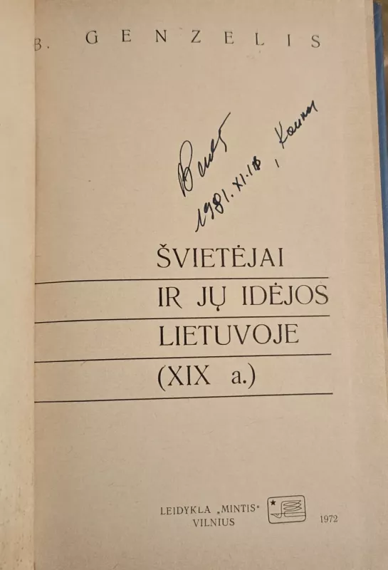 Švietėjai ir jų idėjos Lietuvoje - B. Genzelis, knyga 3