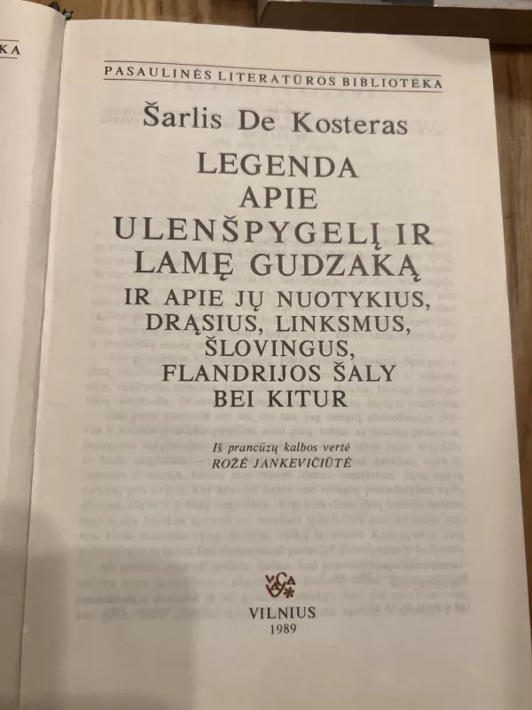 LEGENDA APIE ULENŠPYGELĮ IR LAMĘ  GUDZAKĄ Pasaulinės literatūros biblioteka (43) - Šarlis de Kosteras, knyga 2