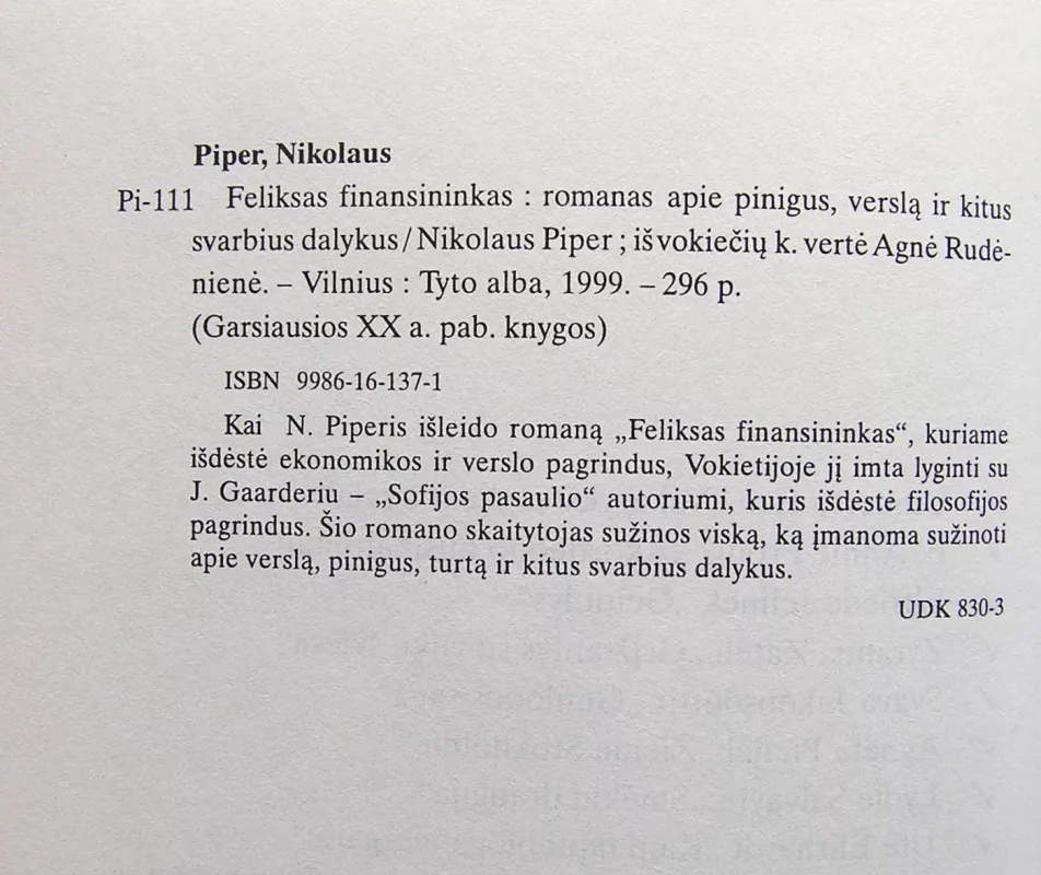 Feliksas finansininkas - Nikolaus Piper, knyga 4