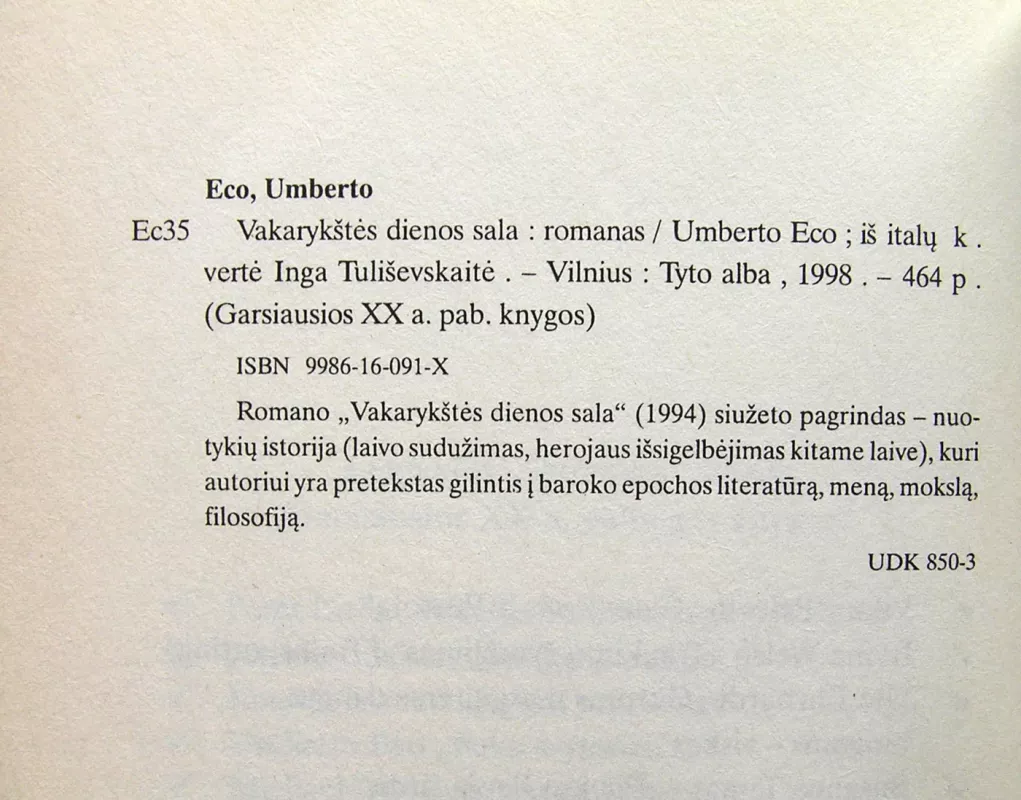 Vakarykštės dienos sala - Umberto Eco, knyga 4