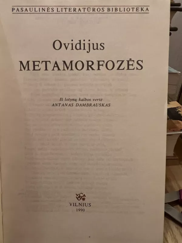 METAMORFOZĖS. Pasaulio literatūros biblioteka (6) - OVIDIJUS, knyga 2