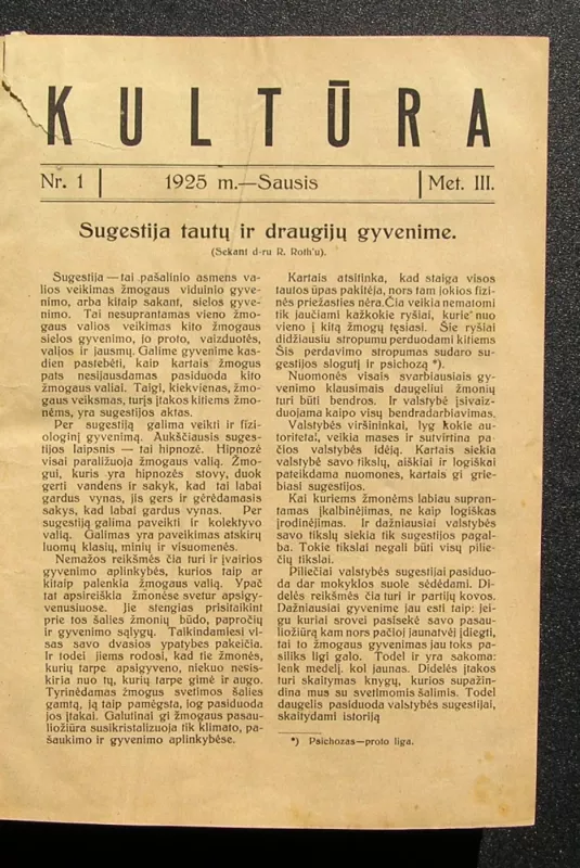 Kultūra. 1925 m. Nr. 1 – Nr. 12 - Redaktorius: P. Bugailiškis, knyga 2