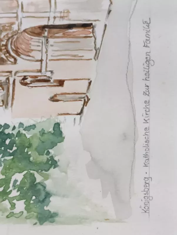 Senovinė akvarele su Konigsberg bažnyčios vaizde - , namai ir interjeras 4