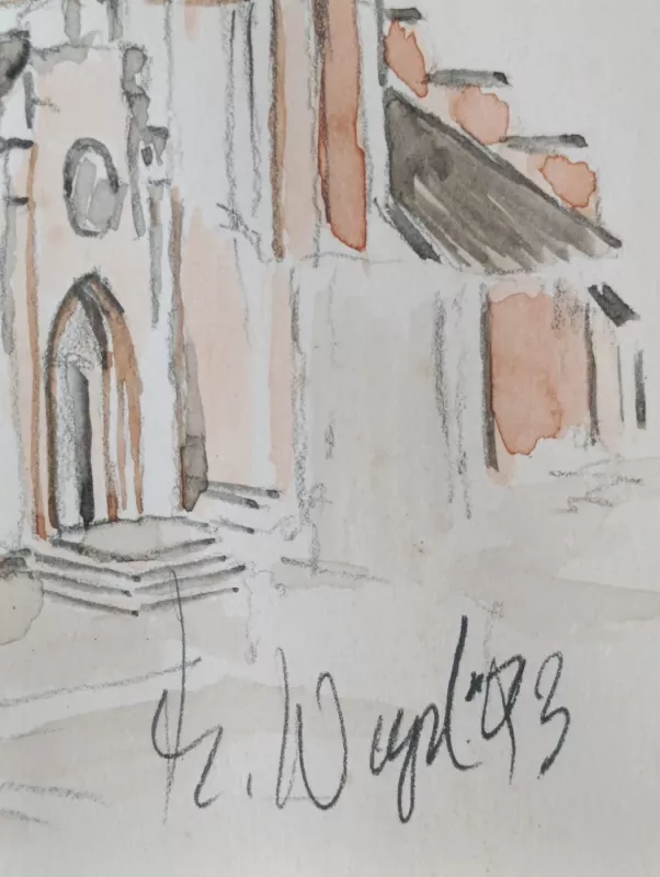 Senovinė akvarele su Konigsberg bažnyčios vaizde - , namai ir interjeras 3