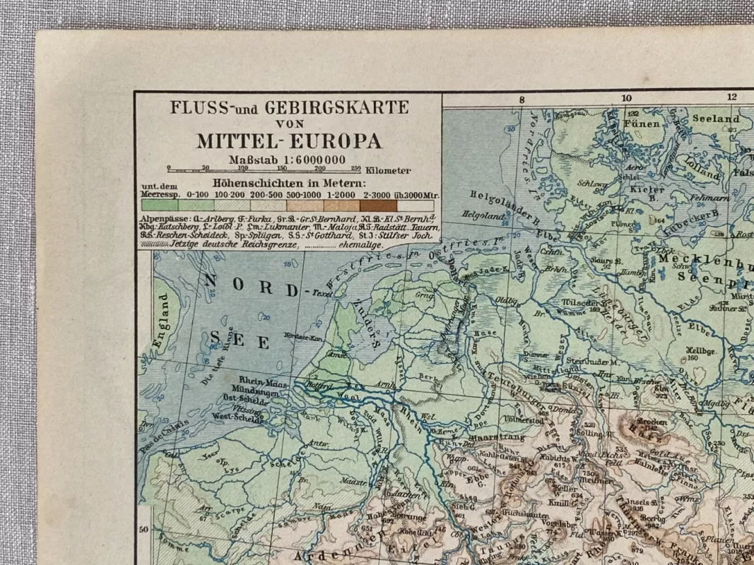 Centrinės Europos žemėlapis autentiska spalvota litografija 1931 m. Meyers Lexikon - , namai ir interjeras 6
