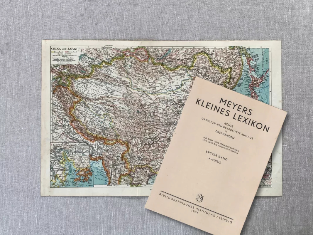 Japonijos ir Kinijos žemėlapis 1931m. originali litografija Meyers Lexikon - , namai ir interjeras 4