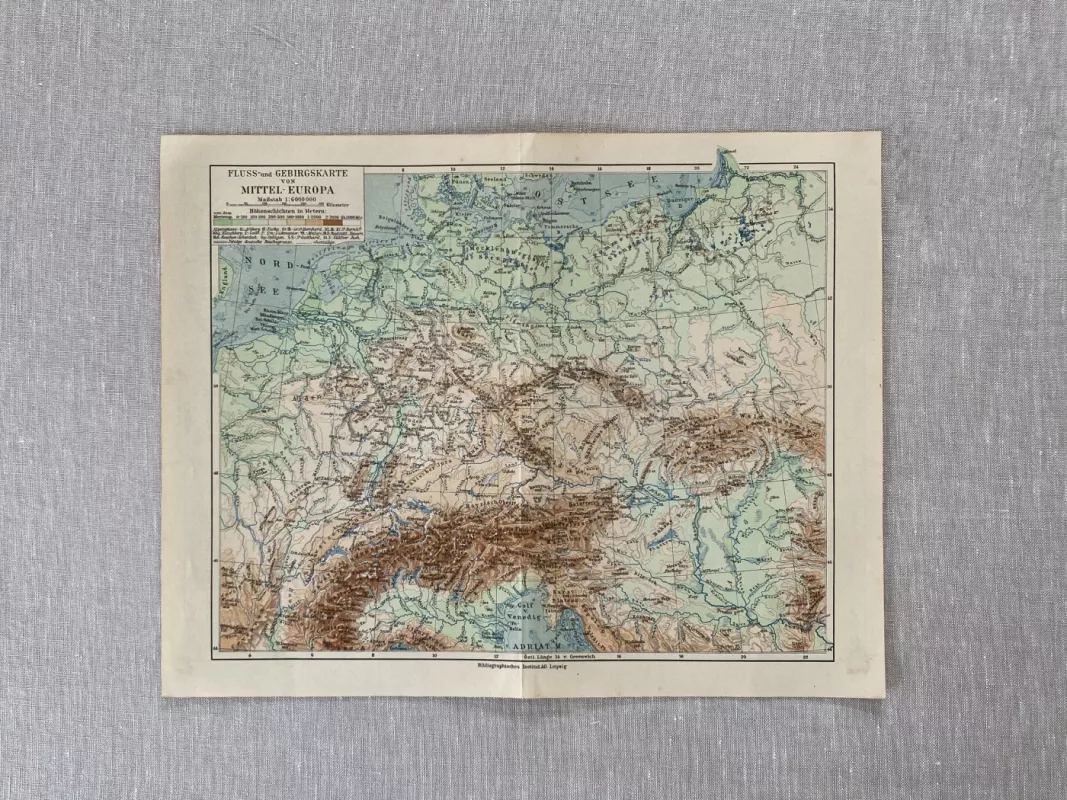 Centrinės Europos žemėlapis autentiska spalvota litografija 1931 m. Meyers Lexikon - , namai ir interjeras 3