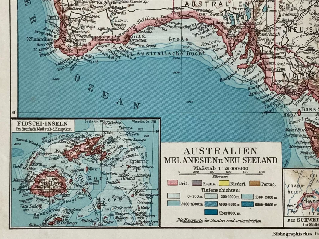 Australijos žemėlapis 1931m. antikvarinė spalvota litografija iš Meyers Lexikon - , namai ir interjeras 6