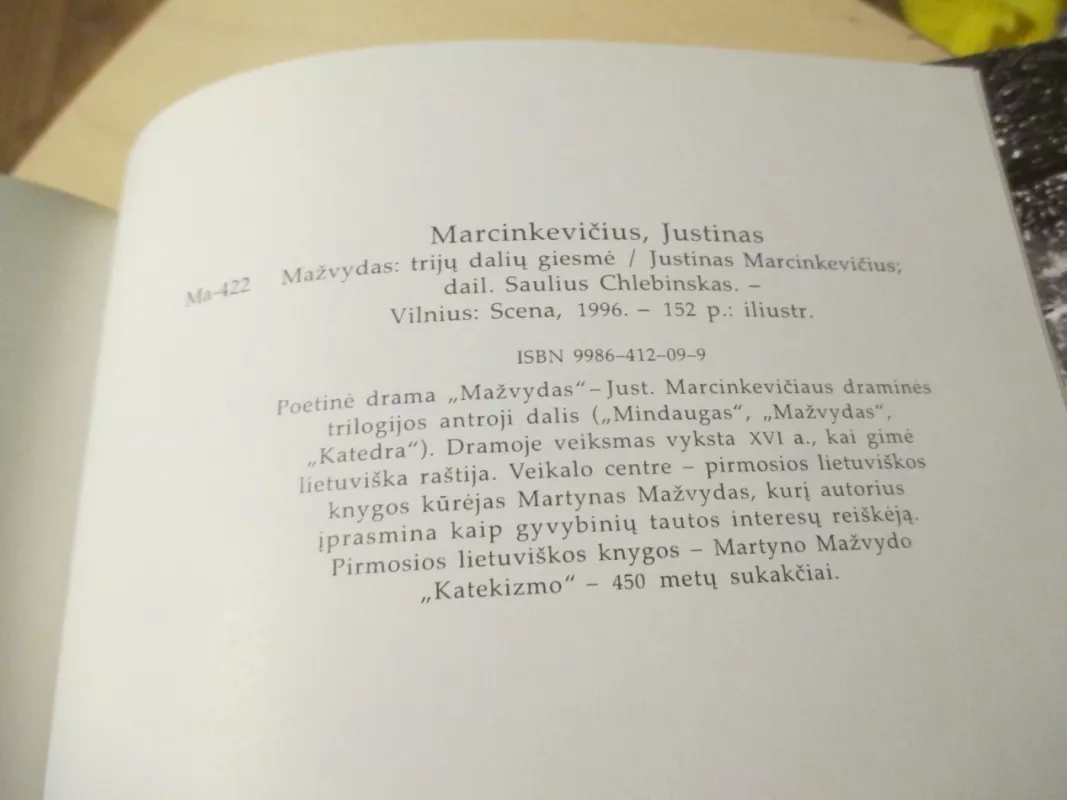 Mažvydas ( trijų dalių giesmė) - Justinas Marcinkevičius, knyga 5