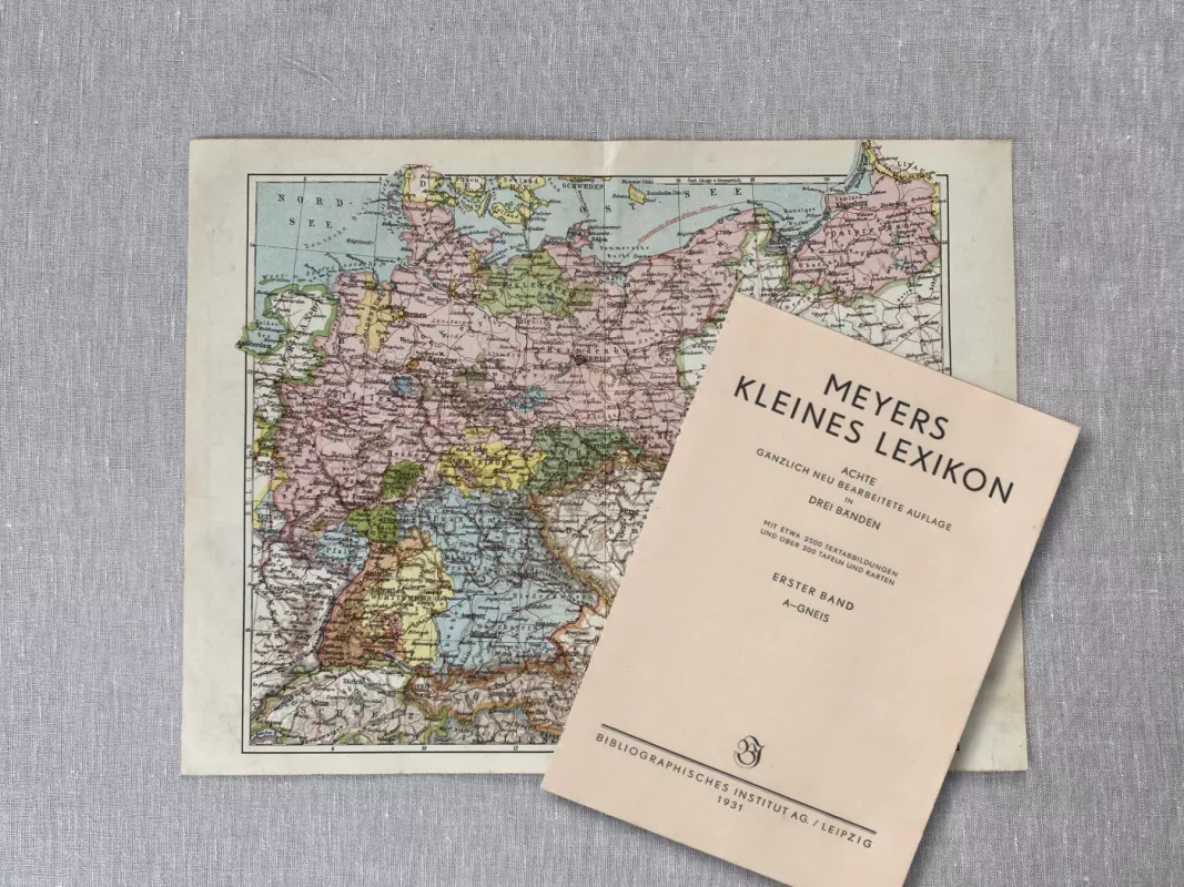 Vokietijos imperijos istorinis žemėlapis antikvarinė spalvota litografija c 1931 m. Meyers Lexikon - , namai ir interjeras 4