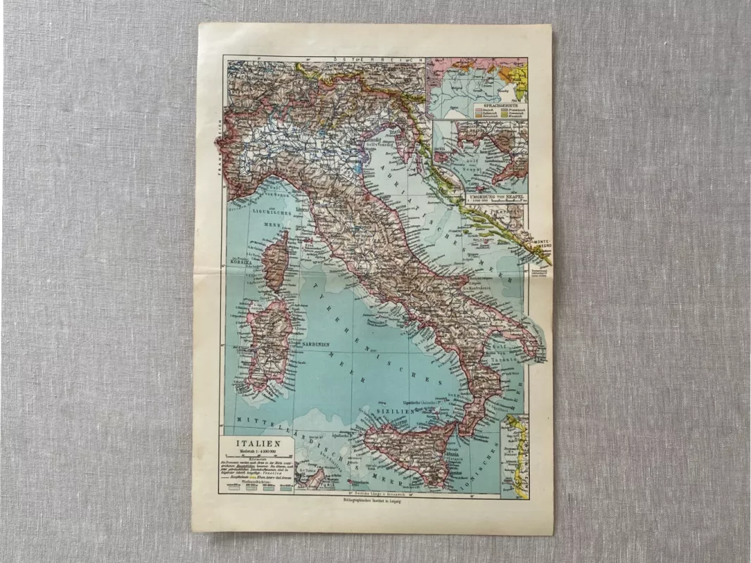 Italijos žemėlapis 1932m. originali litografija iš Meyers Lexikon - , namai ir interjeras 3