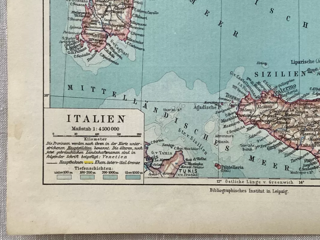 Italijos žemėlapis 1932m. originali litografija iš Meyers Lexikon - , namai ir interjeras 5
