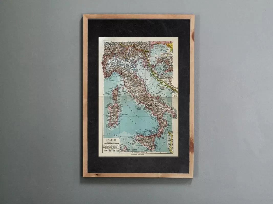 Italijos žemėlapis 1932m. originali litografija iš Meyers Lexikon - , namai ir interjeras 2
