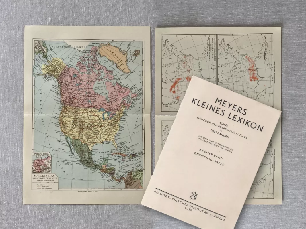 Šiaurės Amerikos žemėlapis originali spalvota litografija 1932m. Meyers Lexikon - , namai ir interjeras 5