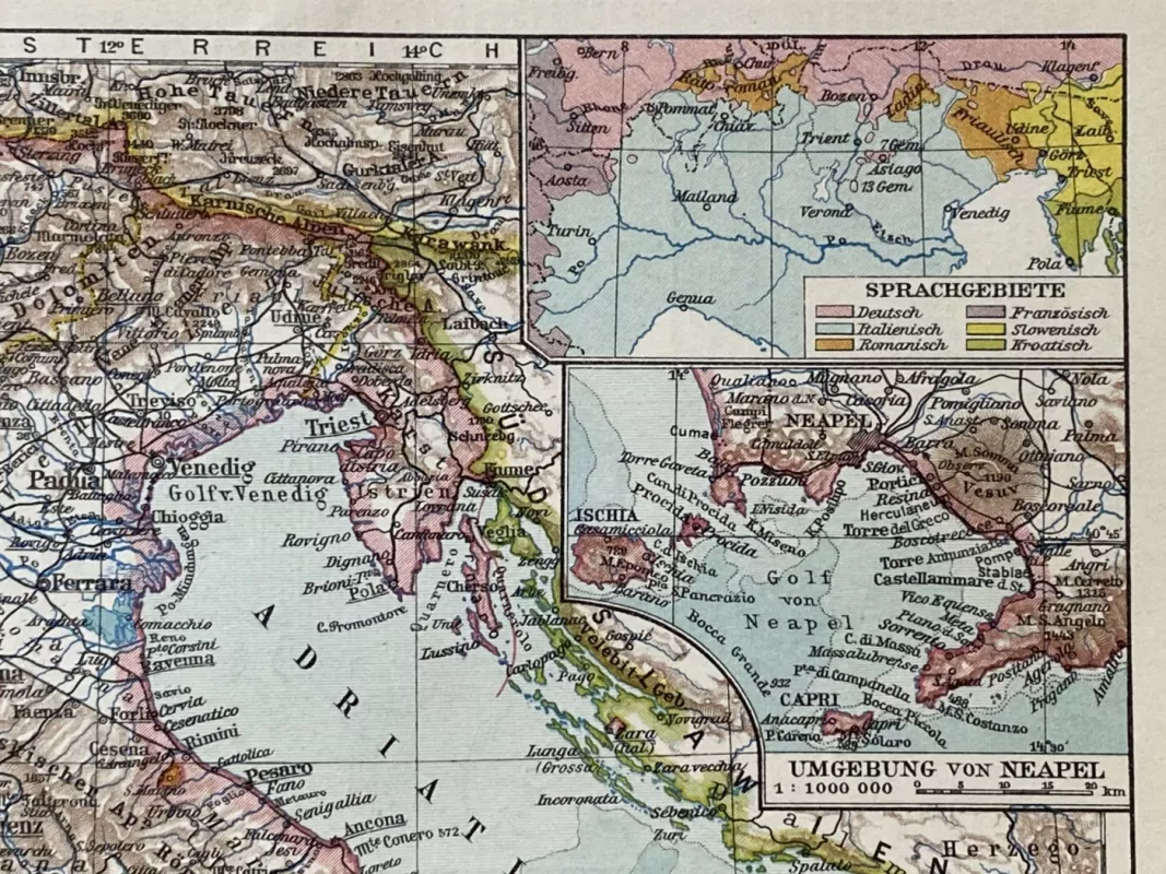 Italijos žemėlapis 1932m. originali litografija iš Meyers Lexikon - , namai ir interjeras 6