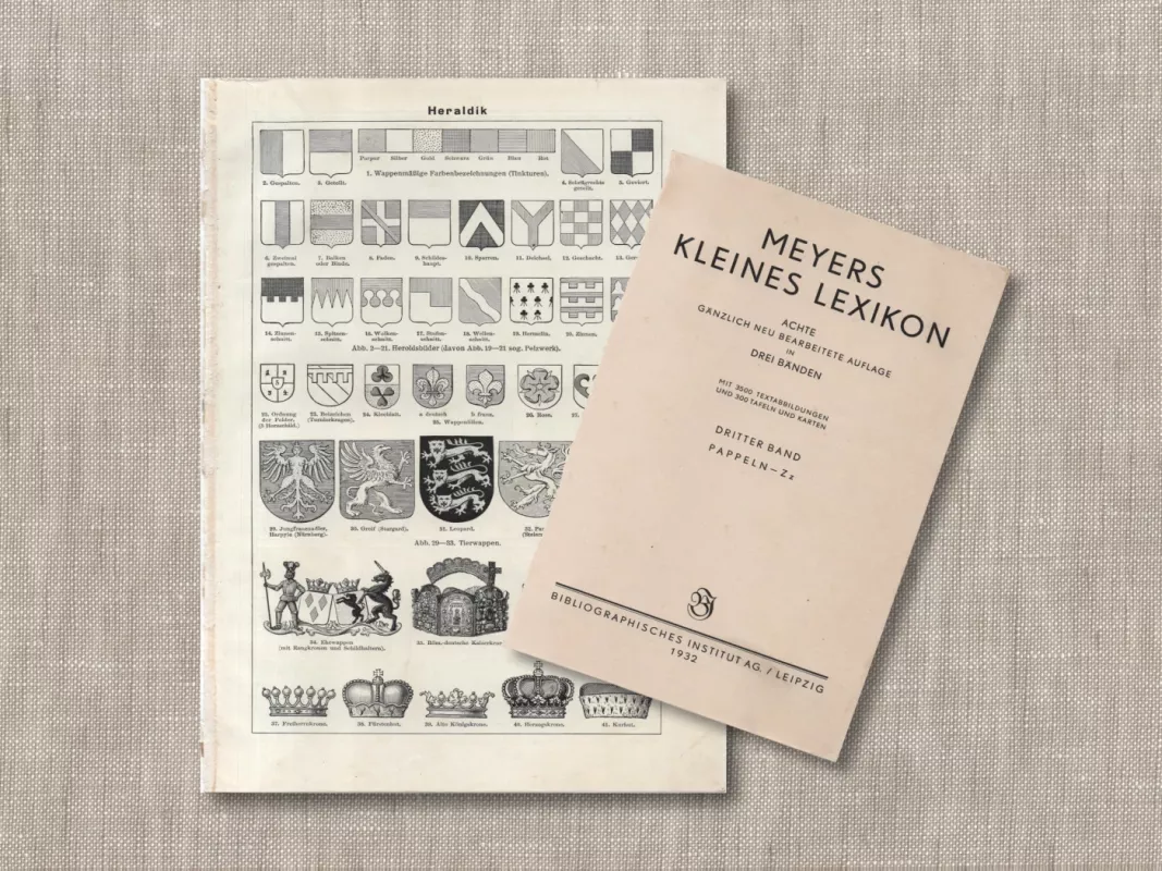 Istorinė heraldika 1932m. litografija Meyers Lexikon - , namai ir interjeras 4